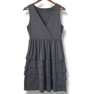 Garnet Hill Gray Tank Wrap Surplice Front Tiered Ruffle Dress Size S 100% Cotton